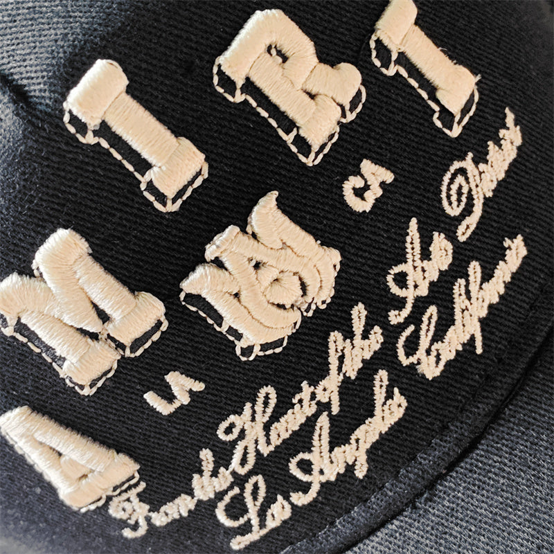 Amiri Varsity Trucker Hat – Breathable Snapback Cap | Black & Red