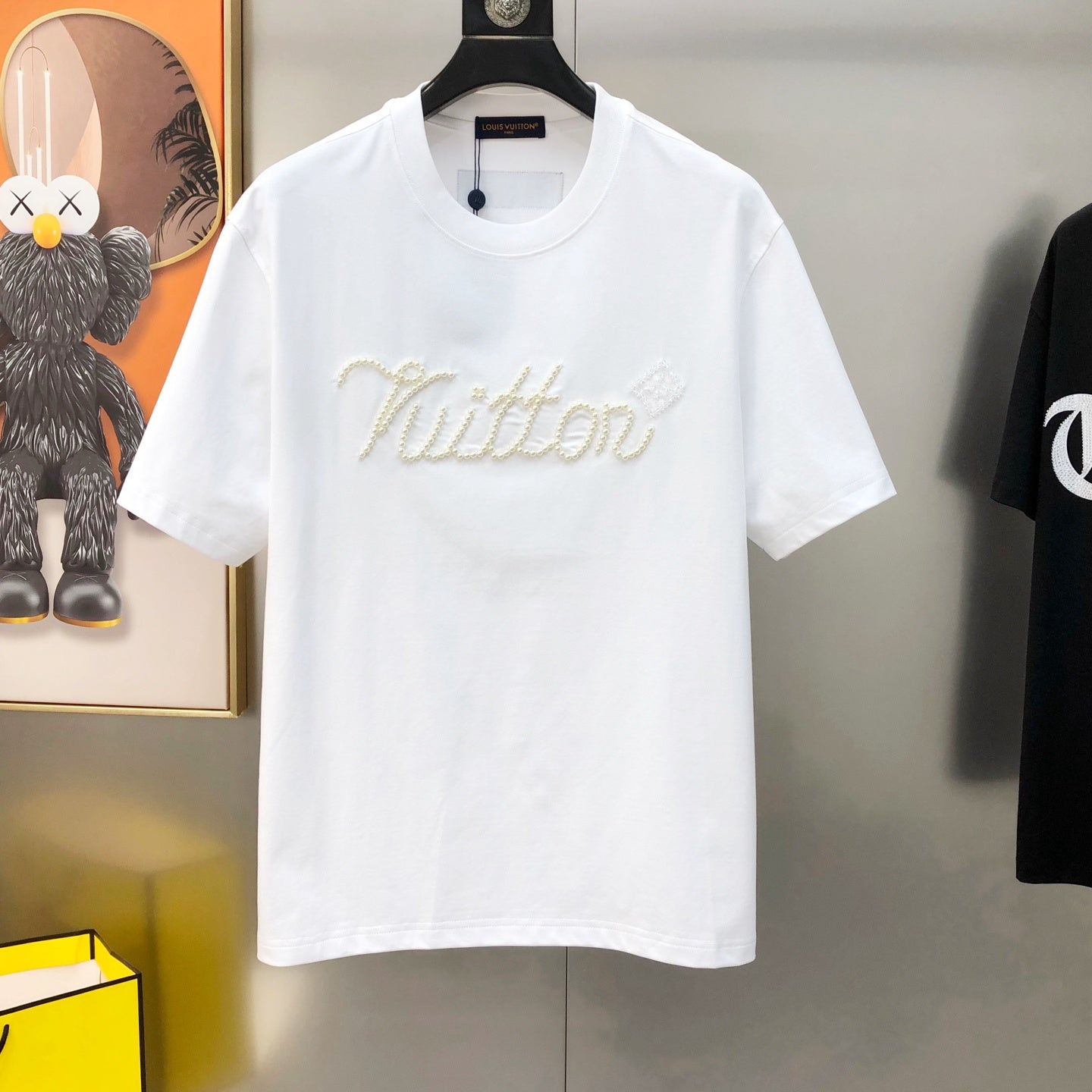 Louis Vuitton Hand-Embellished Pearl & Checkerboard Crewneck T-Shirt