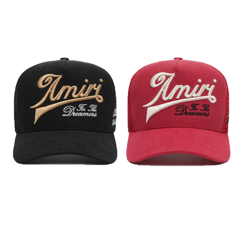 Amiri Mesh Cap – Bold Snapback Trucker Hat | Black & Red