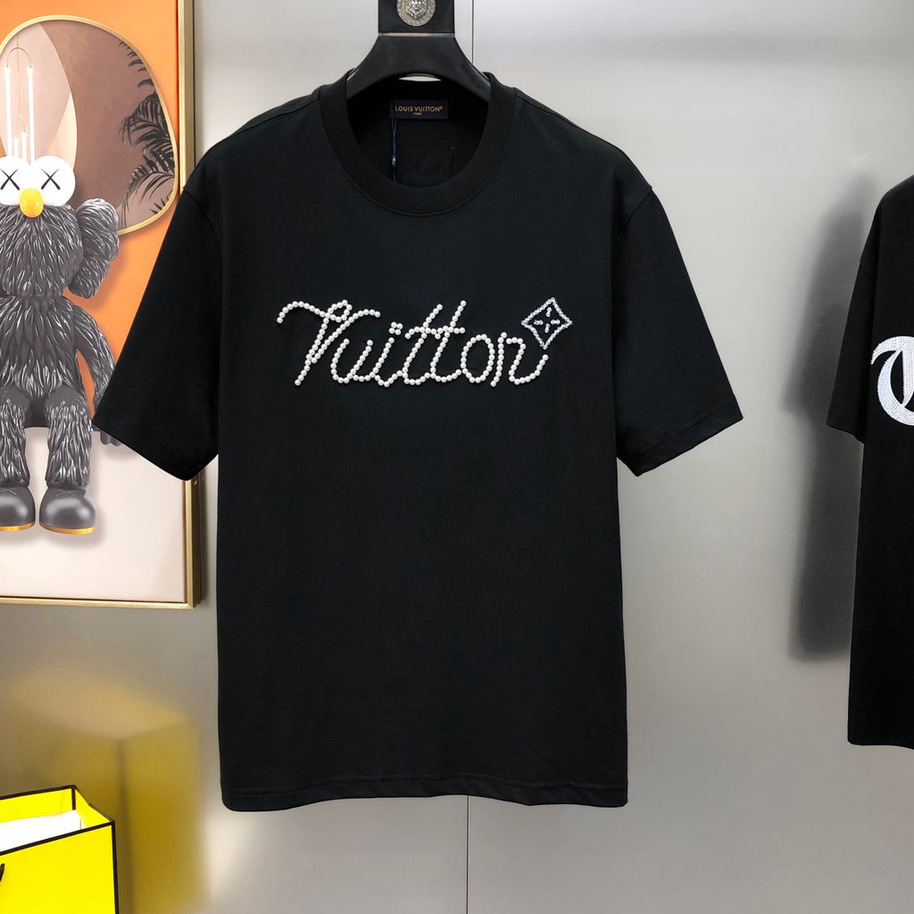 Louis Vuitton Hand-Embellished Pearl & Checkerboard Crewneck T-Shirt