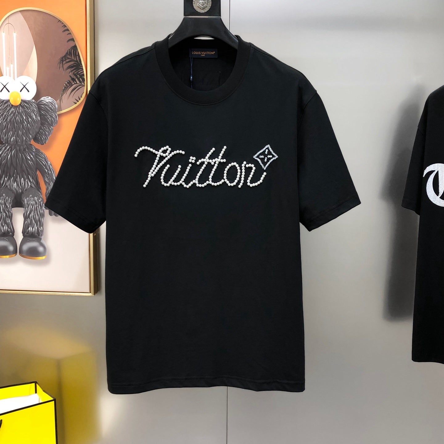 Louis Vuitton Hand-Embellished Pearl & Checkerboard Crewneck T-Shirt