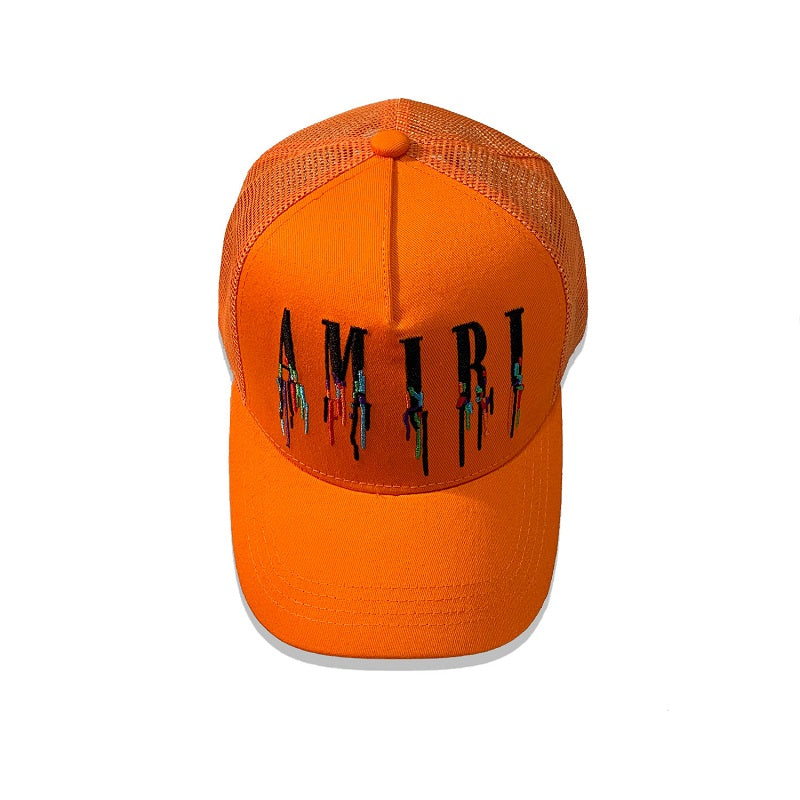 Amiri Color Pop Mesh Cap – Snapback Trucker Hat | Black, White, Orange & Blue