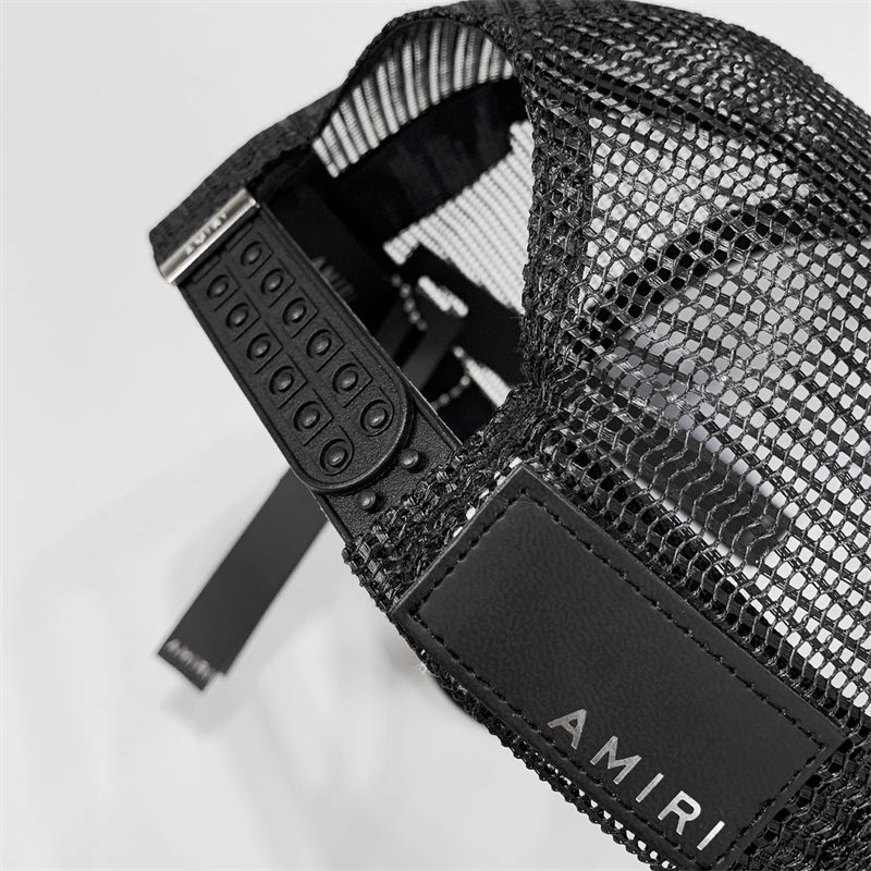 Amiri Mesh Trucker Cap – Snapback Hat | Black, White, Orange & Blue
