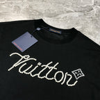 Louis Vuitton Hand-Embellished Pearl & Checkerboard Crewneck T-Shirt