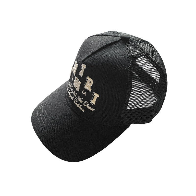 Amiri Varsity Trucker Hat – Breathable Snapback Cap | Black & Red