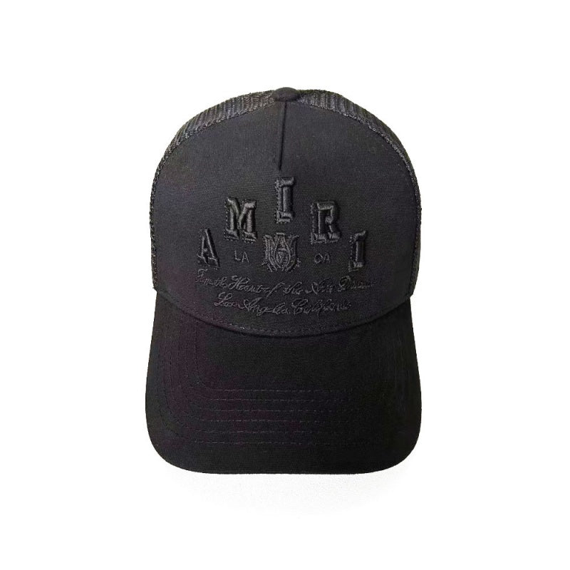 Amiri Varsity Trucker Hat – Breathable Snapback Cap | Black & Red