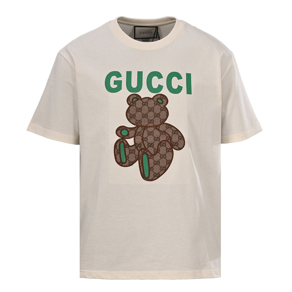 Gucci Monogram T-Shirt with Bear Embroidery and Appliqué
