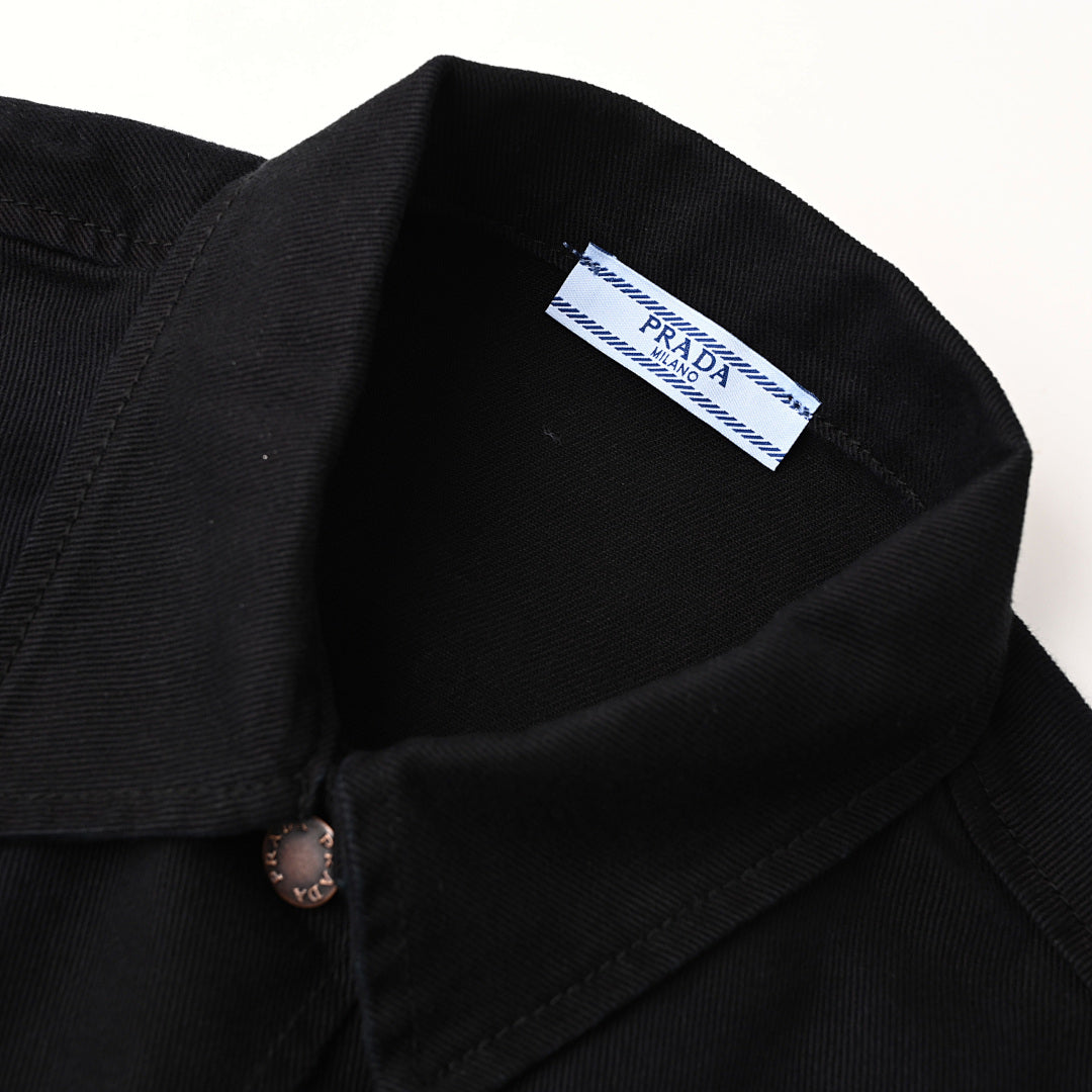 PRADA Logo Short-Sleeve Denim Shirt