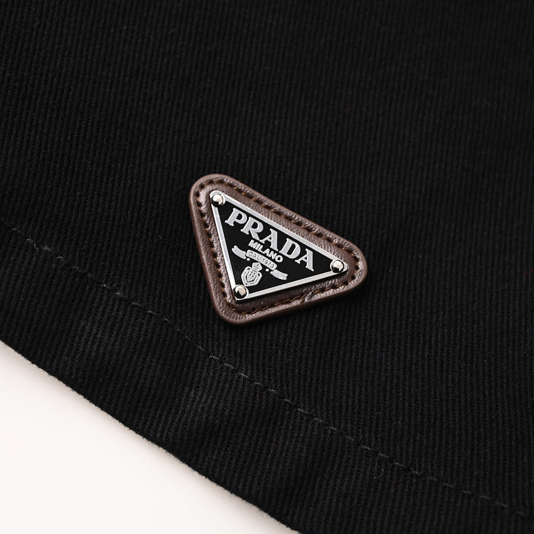 PRADA Logo Short-Sleeve Denim Shirt