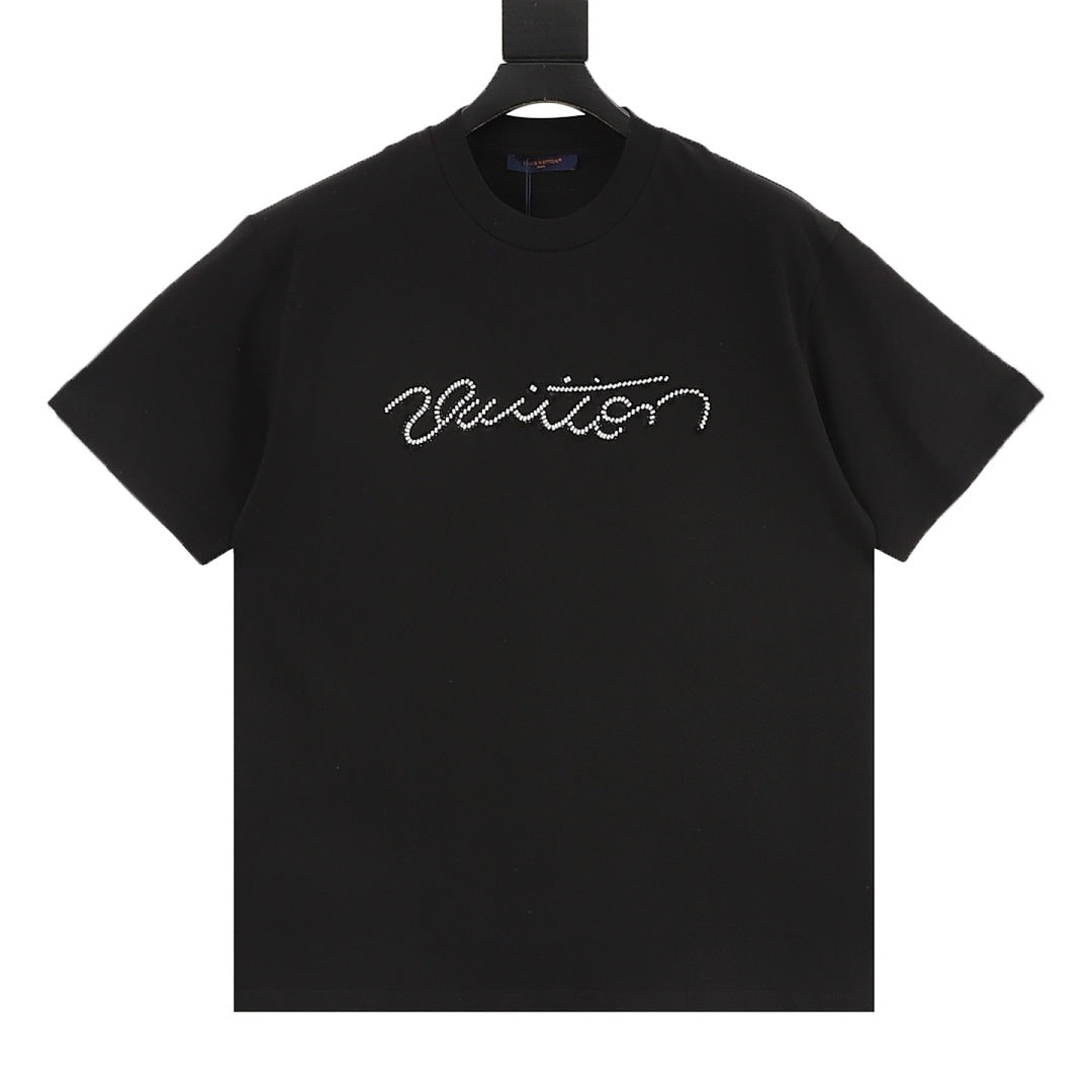 Louis Vuitton Short-Sleeve T-Shirt with Handwritten Rhinestone Signature