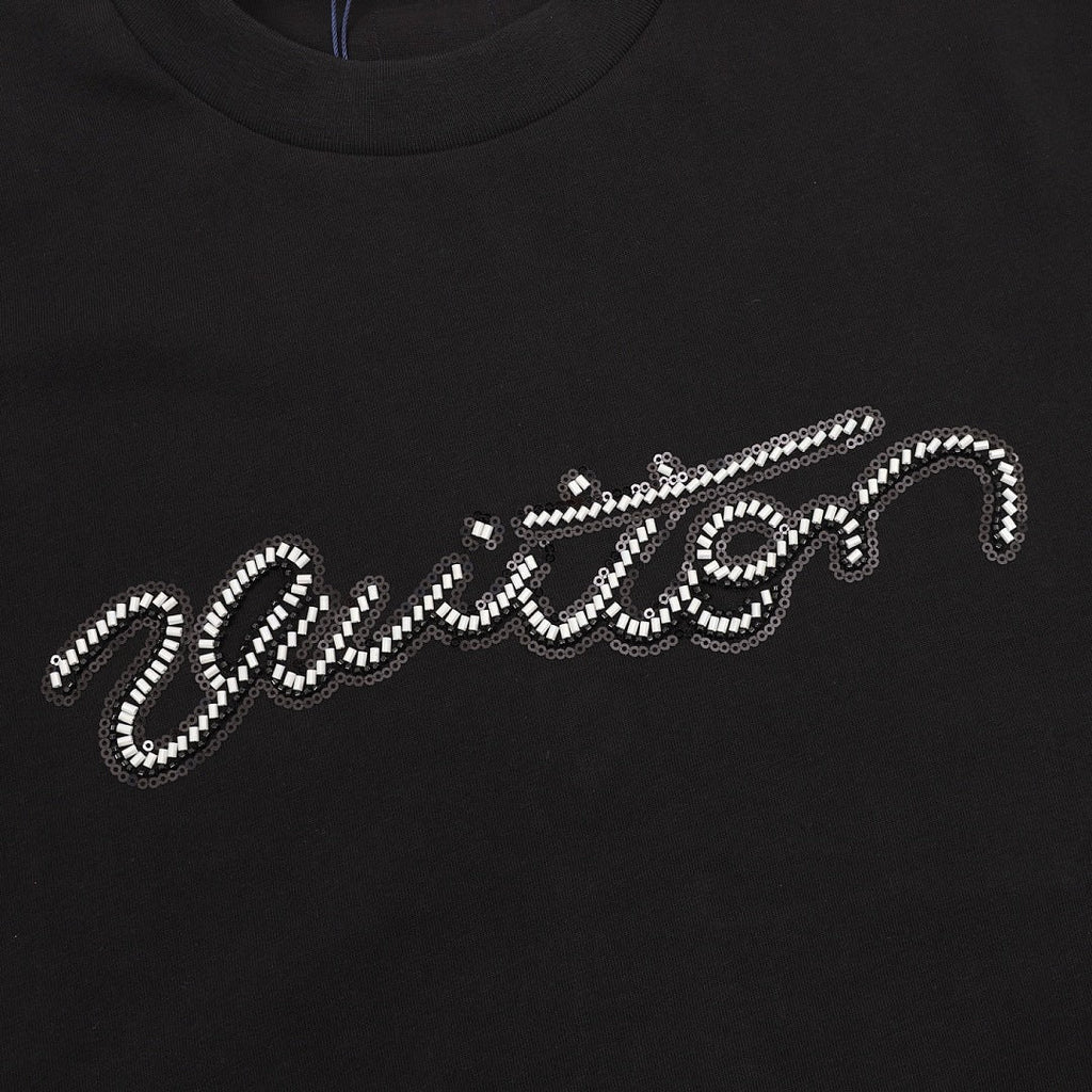 Louis Vuitton Short-Sleeve T-Shirt with Handwritten Rhinestone Signature