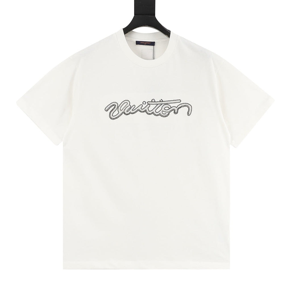 Louis Vuitton Short-Sleeve T-Shirt with Handwritten Rhinestone Signature