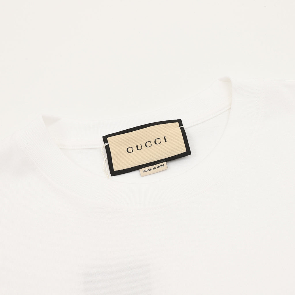 Gucci Blue and Red Stripe Short-Sleeve T-Shirt with Interlocking Logo Print