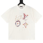 Louis Vuitton Short-Sleeve T-Shirt featuring Oil Painting Splatter, Handwritten Signature, and Embossed Relief Details.