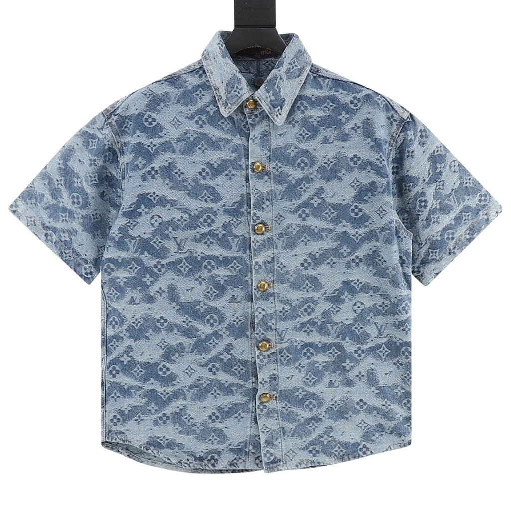 Louis Vuitton Cloud Monogram Jacquard Denim Short-Sleeve Shirt