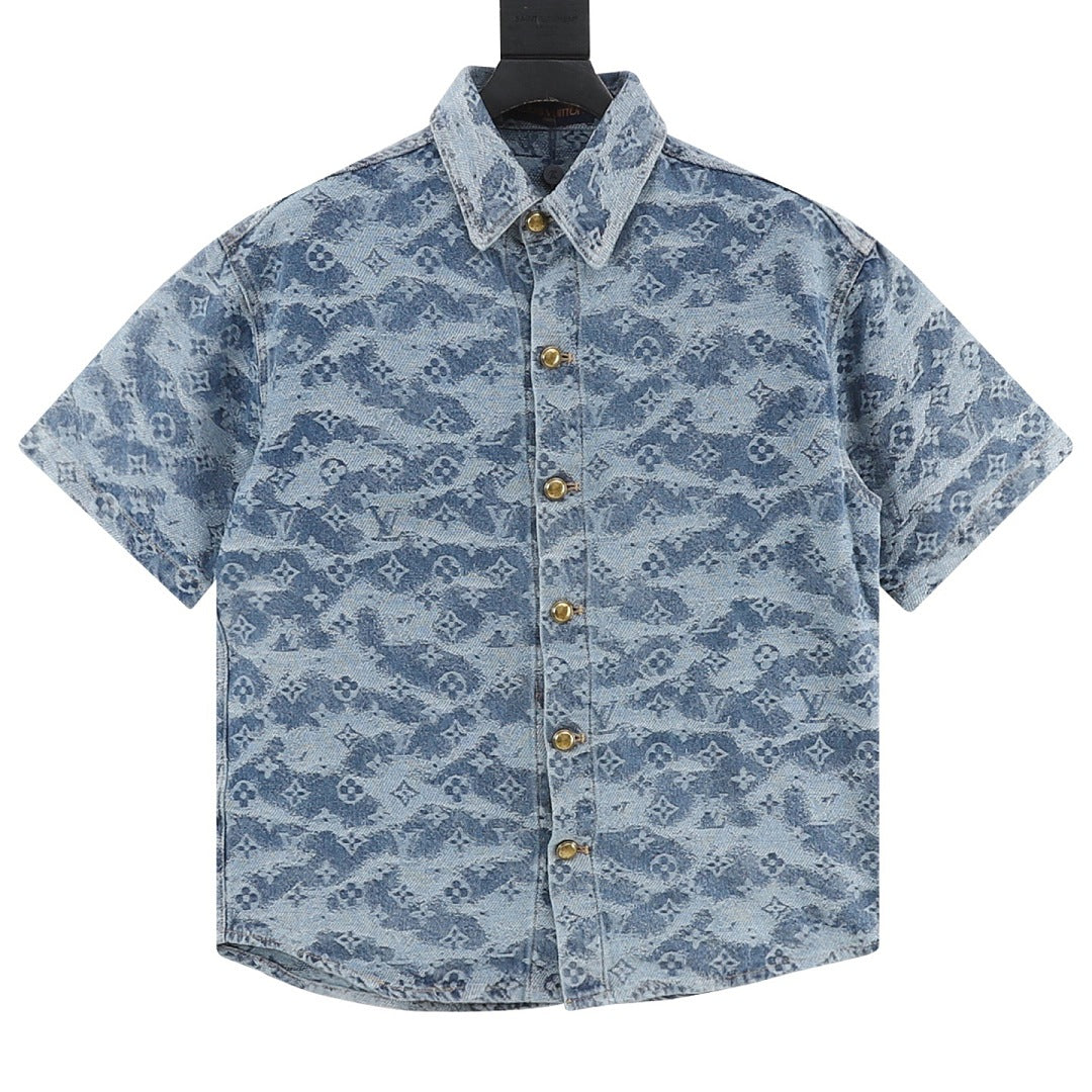 Louis Vuitton Cloud Monogram Jacquard Denim Short-Sleeve Shirt