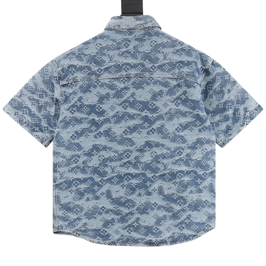 Louis Vuitton Cloud Monogram Jacquard Denim Short-Sleeve Shirt