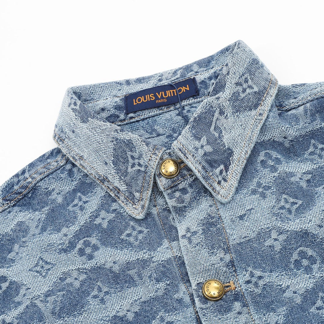 Louis Vuitton Cloud Monogram Jacquard Denim Short-Sleeve Shirt