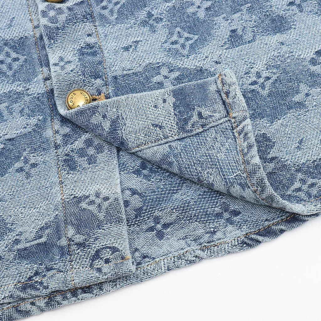 Louis Vuitton Cloud Monogram Jacquard Denim Short-Sleeve Shirt