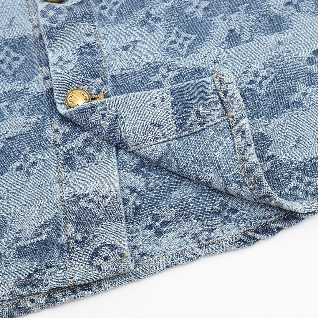 Louis Vuitton Cloud Monogram Jacquard Denim Short-Sleeve Shirt