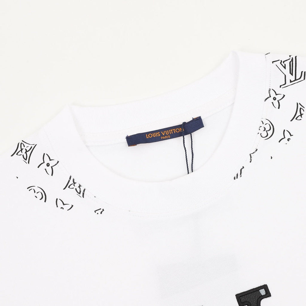 Louis Vuitton Short-Sleeve T-Shirt with Embroidered Leather Logo