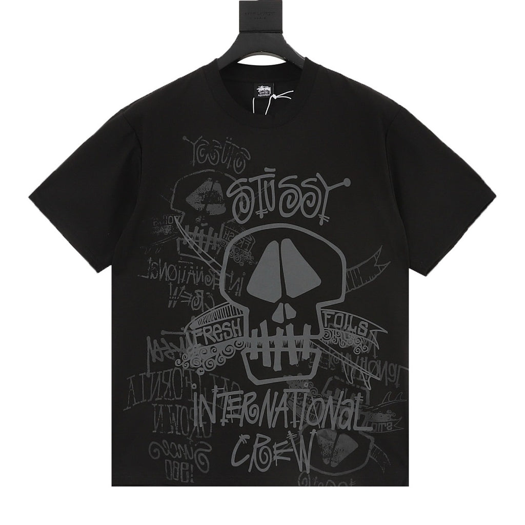 Stussy Loose-Fit All-Over Skull Print T-Shirt