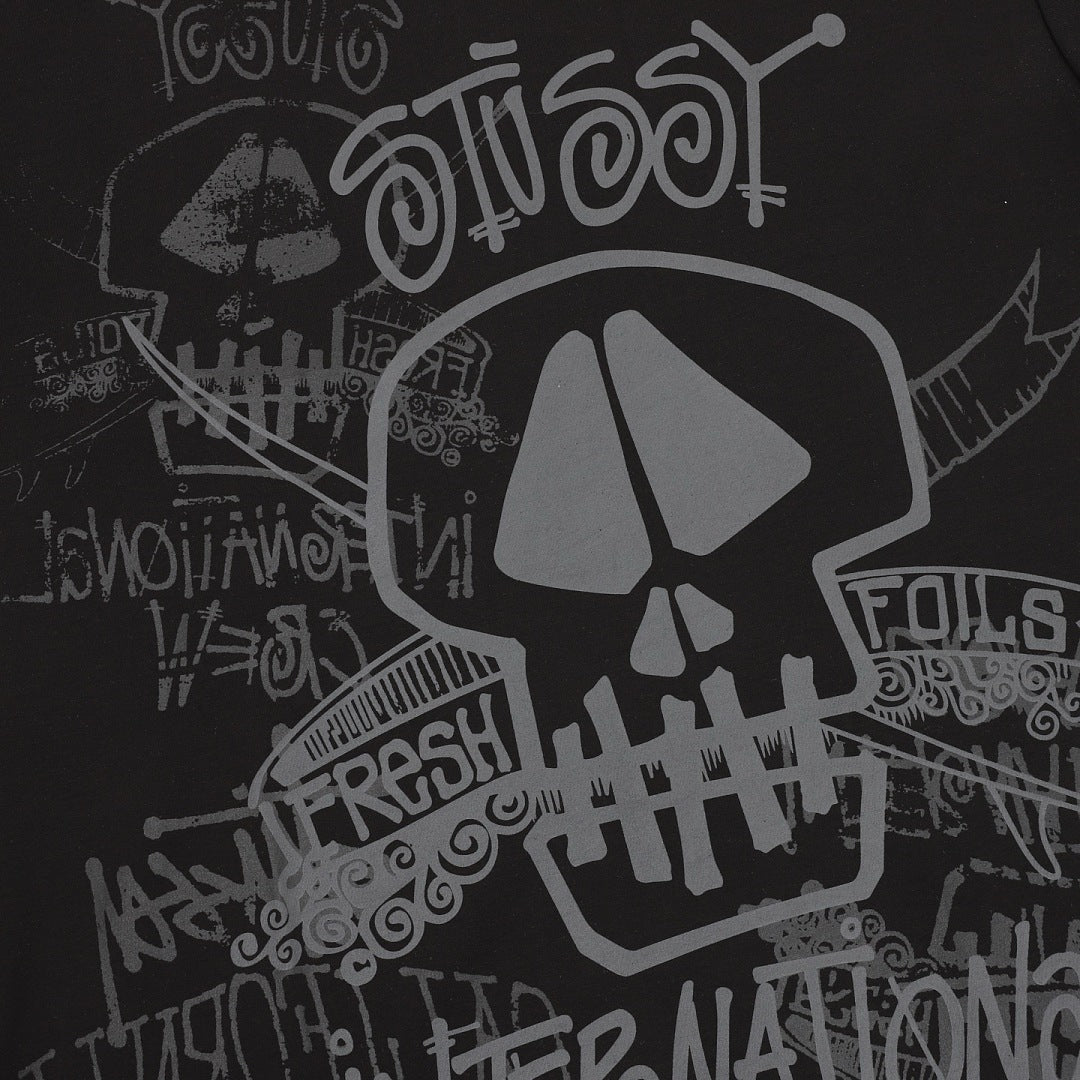 Stussy Loose-Fit All-Over Skull Print T-Shirt