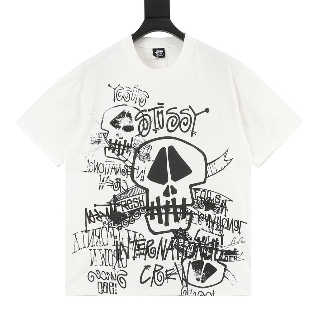 Stussy Loose-Fit All-Over Skull Print T-Shirt