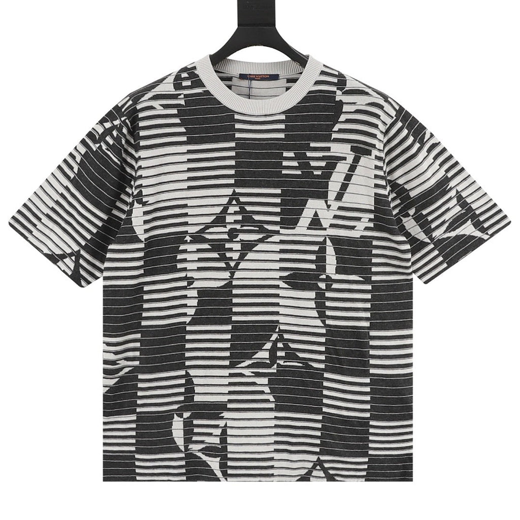 Louis Vuitton Striped Monogram Jacquard Knit Short-Sleeve Top