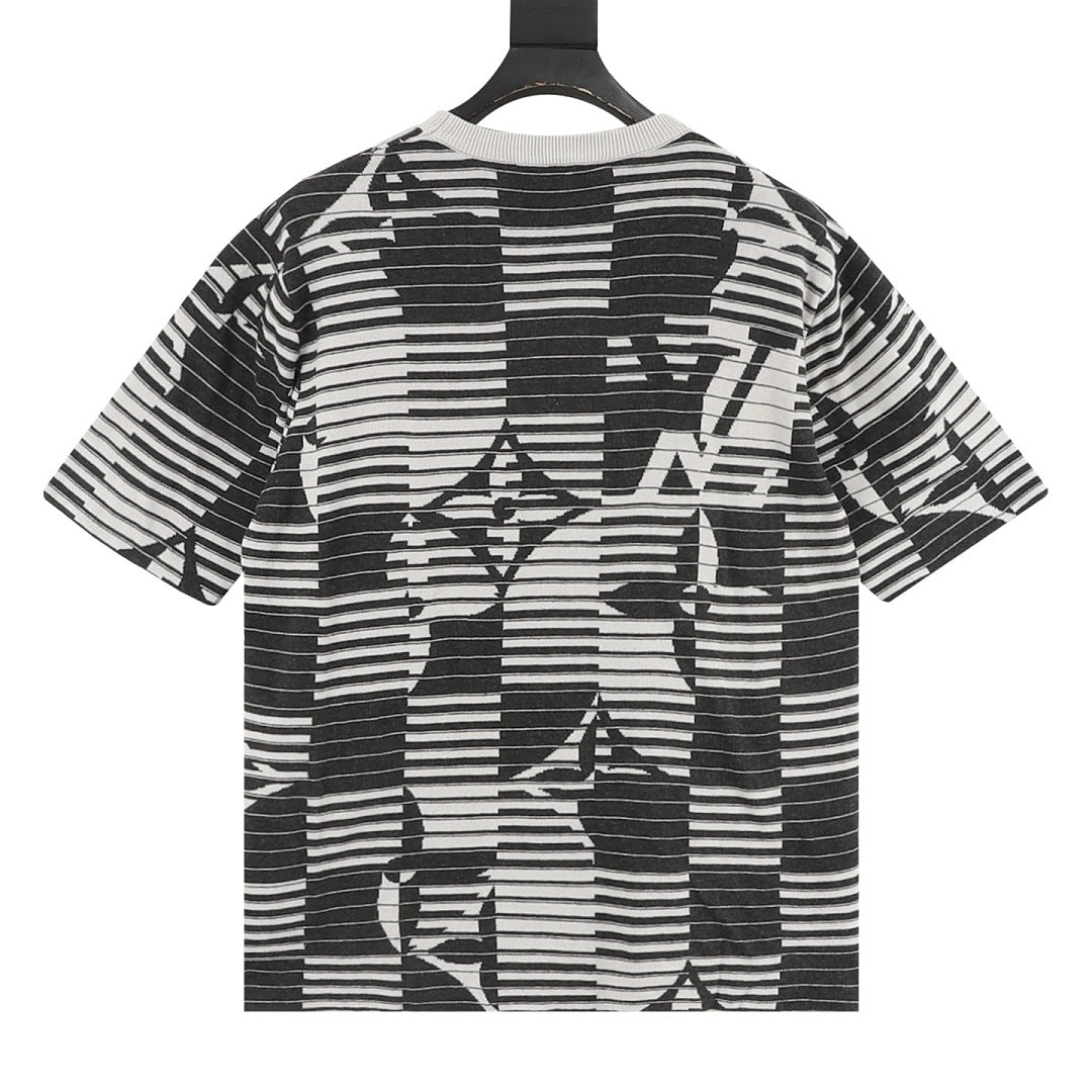 Louis Vuitton Striped Monogram Jacquard Knit Short-Sleeve Top