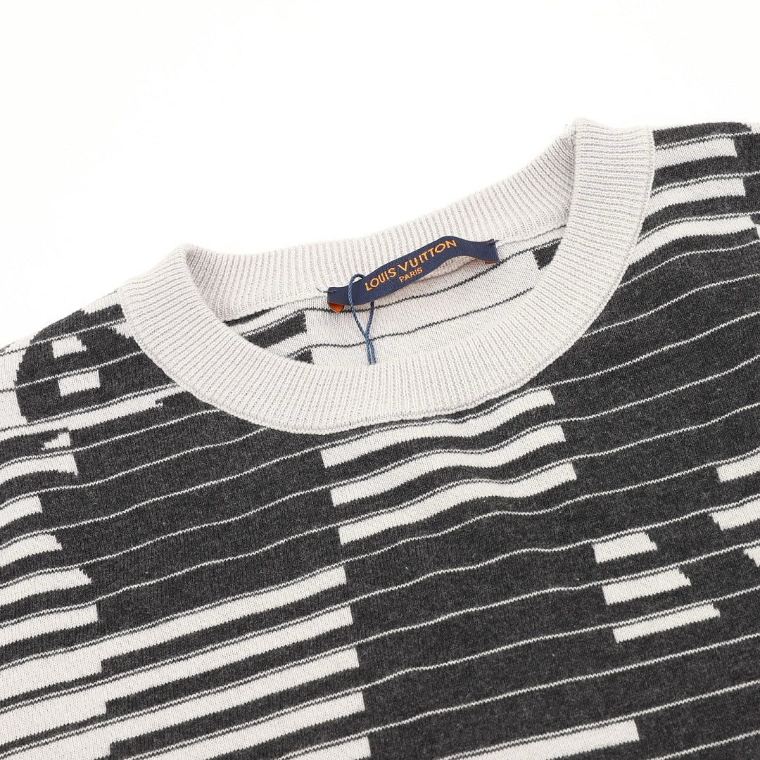 Louis Vuitton Striped Monogram Jacquard Knit Short-Sleeve Top