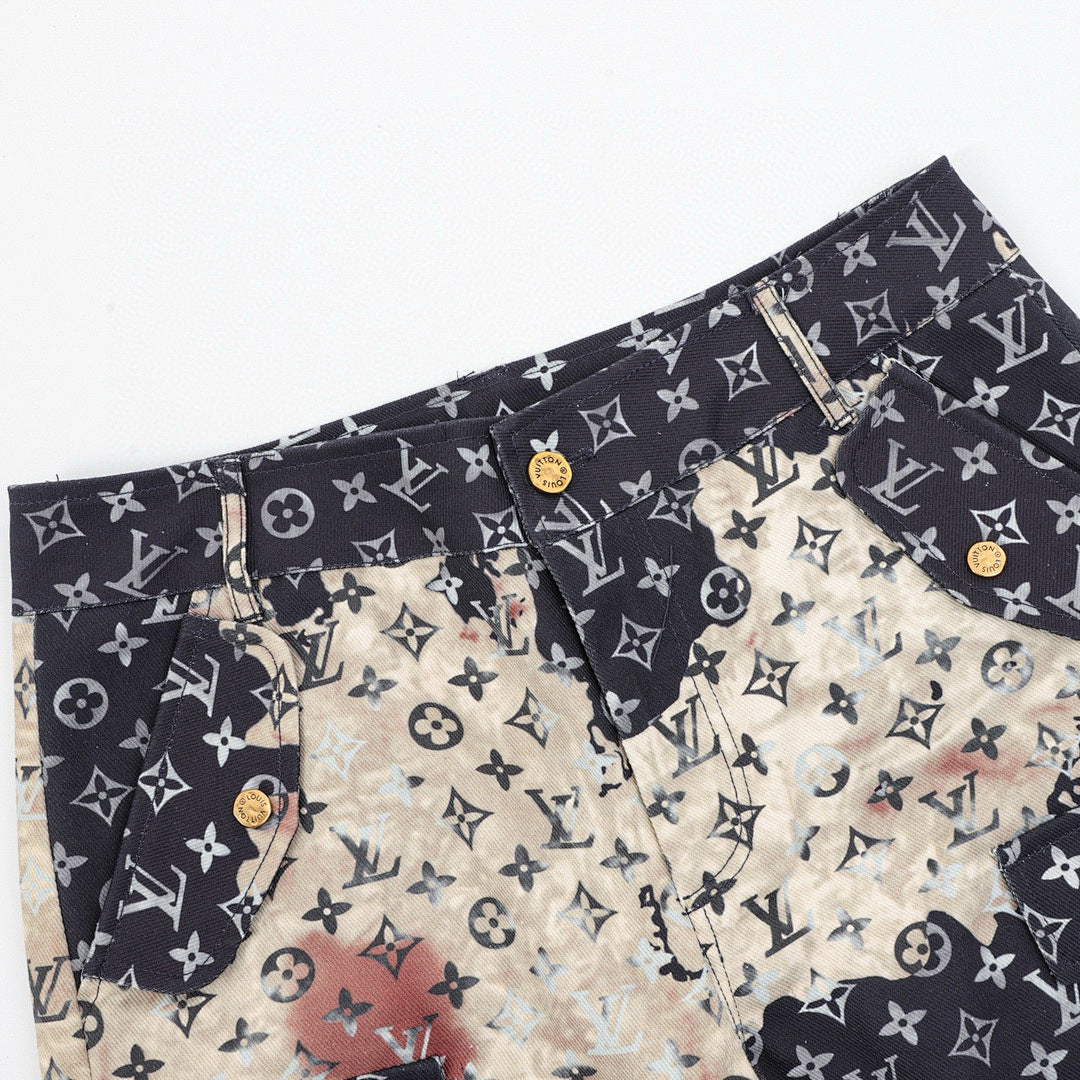 Louis Vuitton All-Over Print Washed Denim Shorts