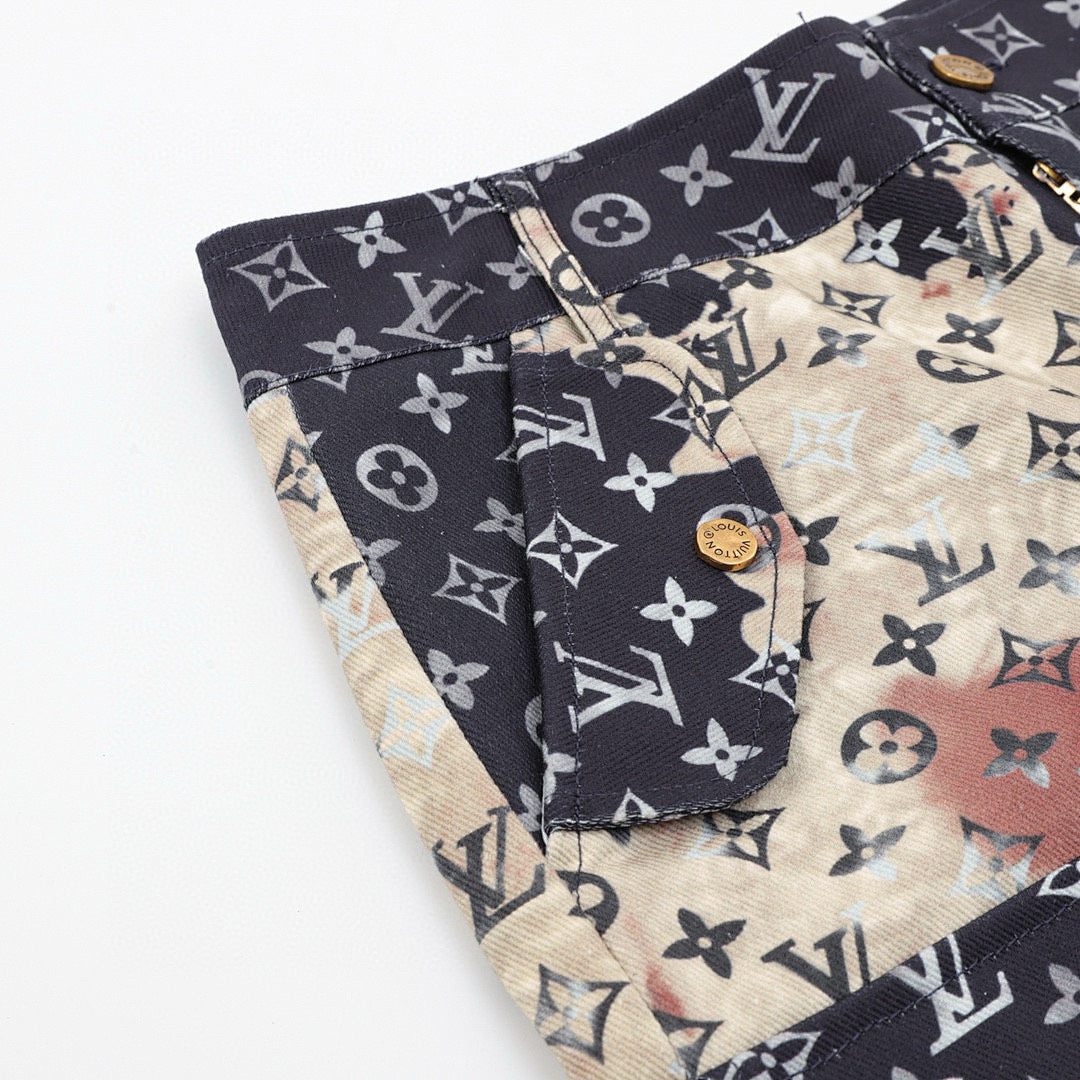 Louis Vuitton All-Over Print Washed Denim Shorts