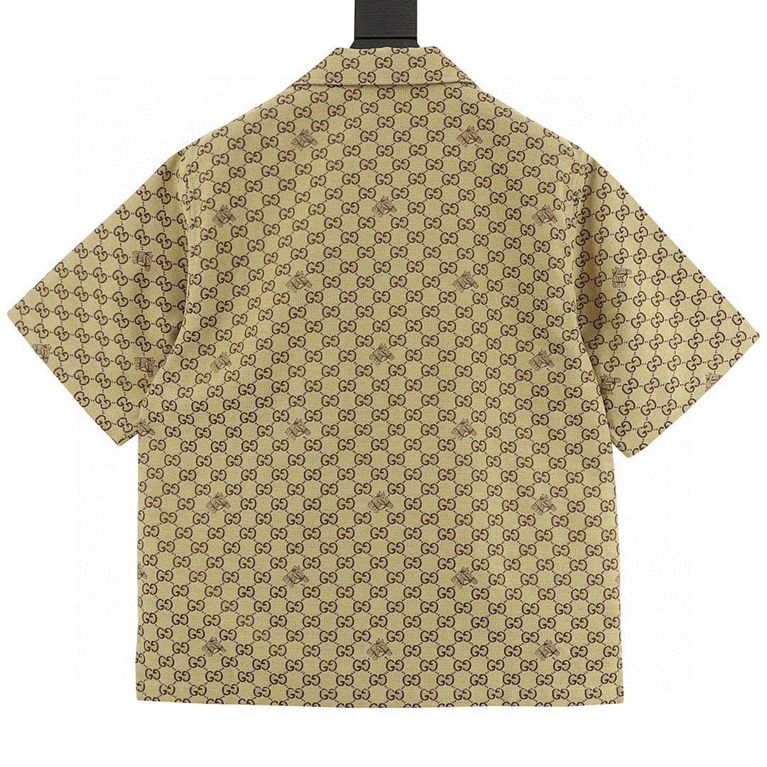 GUCCI Classic GG Monogram Embroidered "Year of the Horse" Badge Cuban Collar Shirt