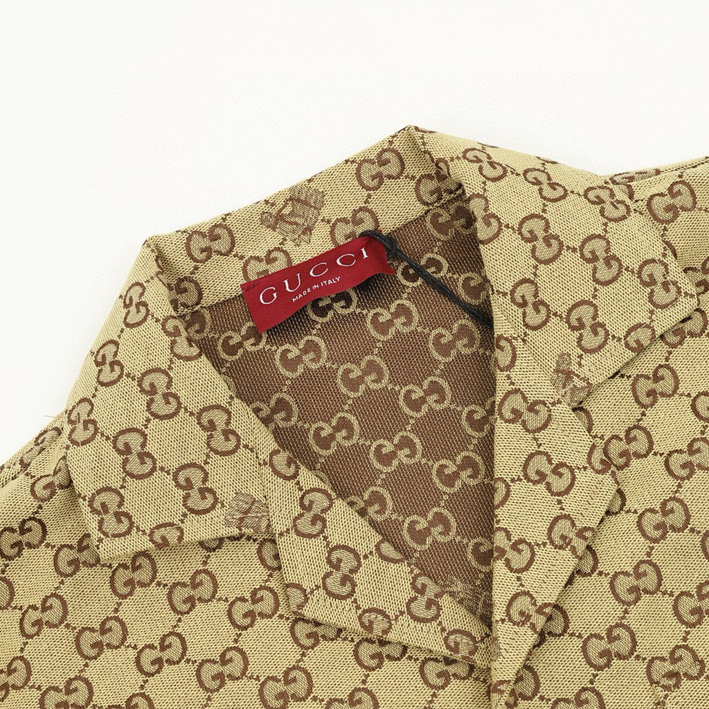 GUCCI Classic GG Monogram Embroidered "Year of the Horse" Badge Cuban Collar Shirt