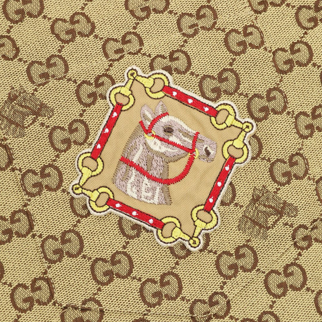 GUCCI Classic GG Monogram Embroidered "Year of the Horse" Badge Cuban Collar Shirt