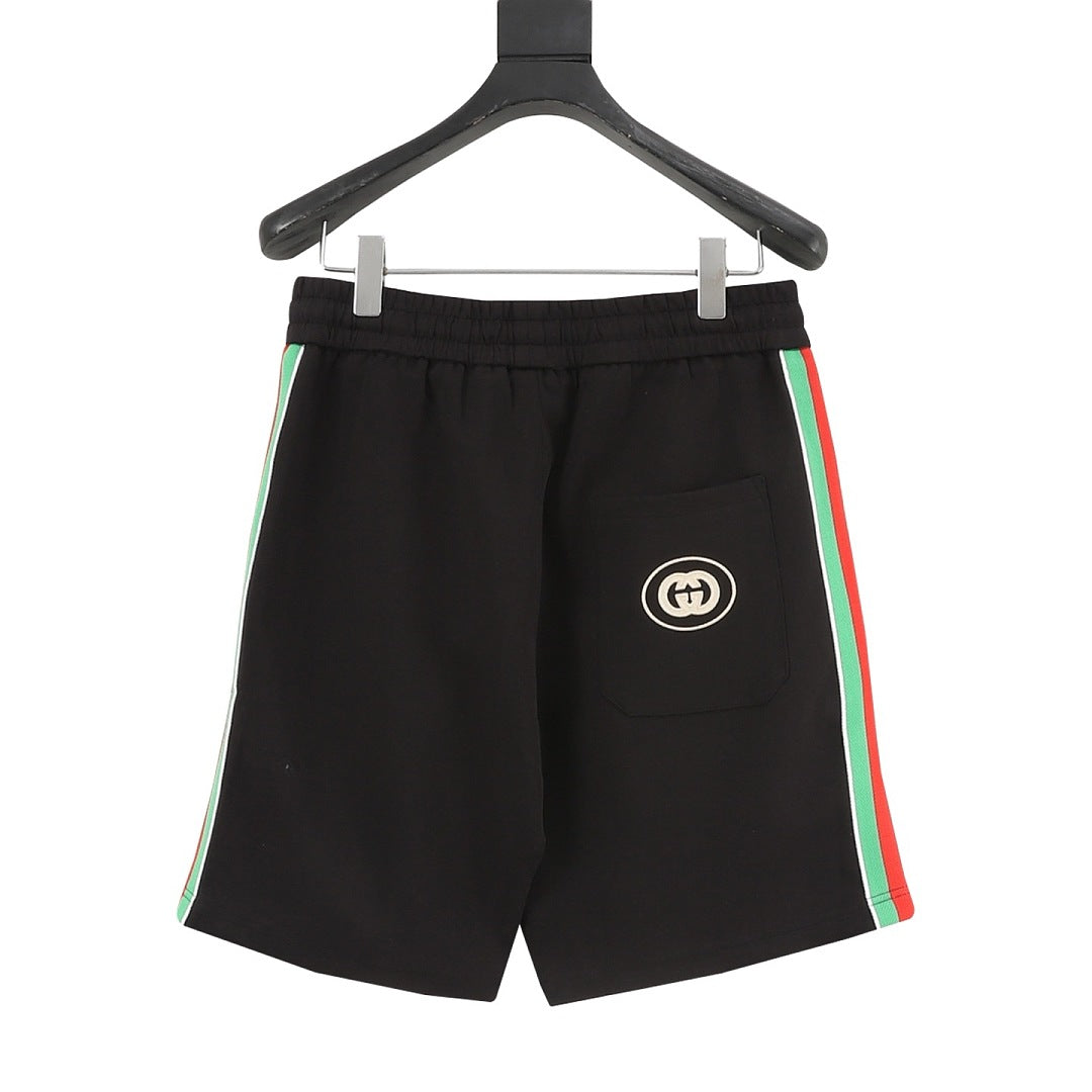Gucci Embroidered Athletic Shorts with Red and Green Webbing Paneling