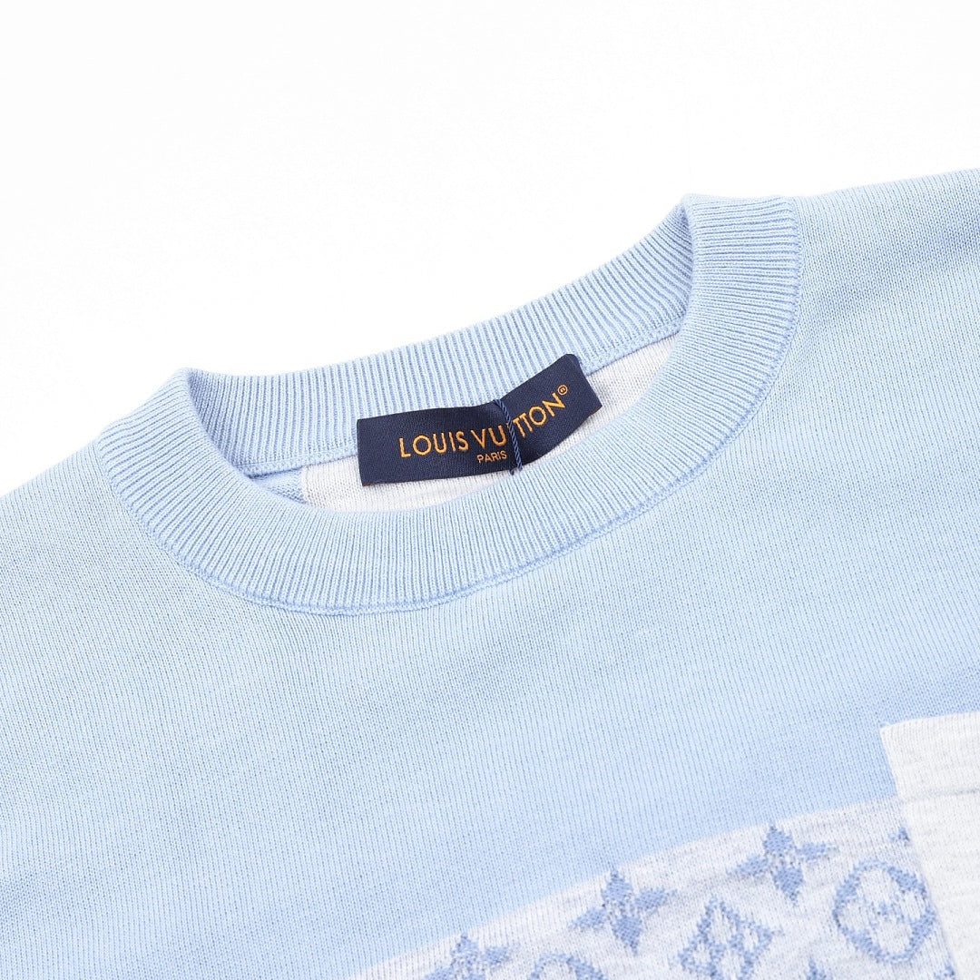 Louis Vuitton Short-Sleeved Knit Top with Monogram Jacquard and Color-Block Paneling