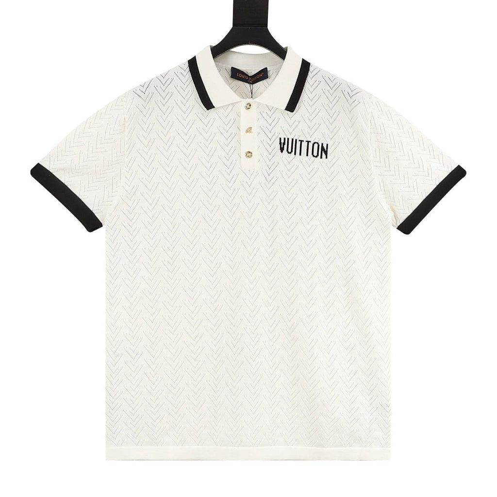 Louis Vuitton Color-Block Mesh Knit Polo Shirt with Logo Intarsia