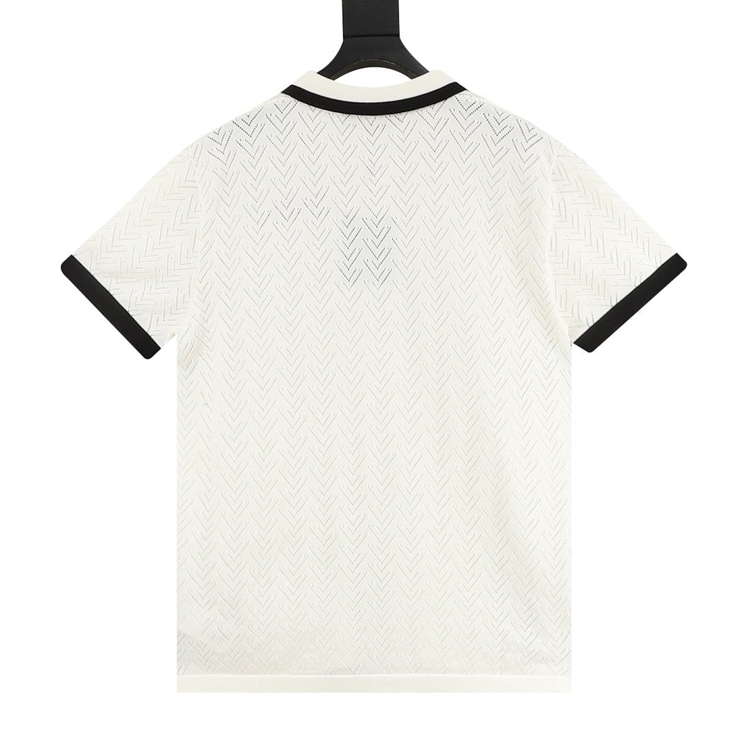 Louis Vuitton Color-Block Mesh Knit Polo Shirt with Logo Intarsia