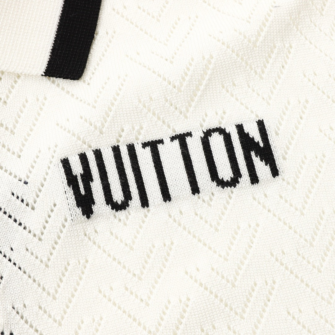 Louis Vuitton Color-Block Mesh Knit Polo Shirt with Logo Intarsia