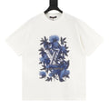Louis Vuitton Short-Sleeve T-Shirt with Ink-Wash Blue Floral Print and 3D Logo