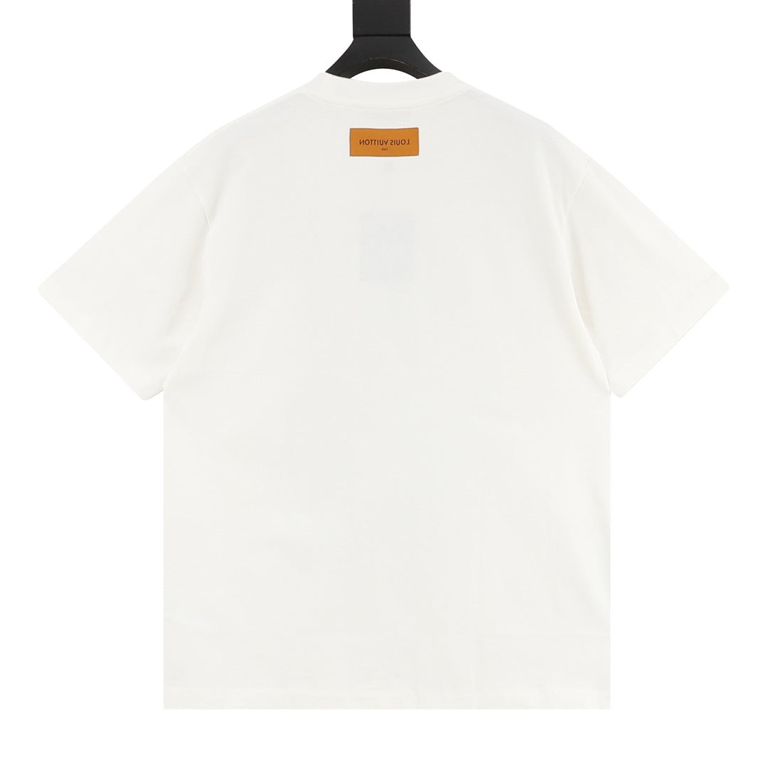 Louis Vuitton Short-Sleeve T-Shirt with Ink-Wash Blue Floral Print and 3D Logo