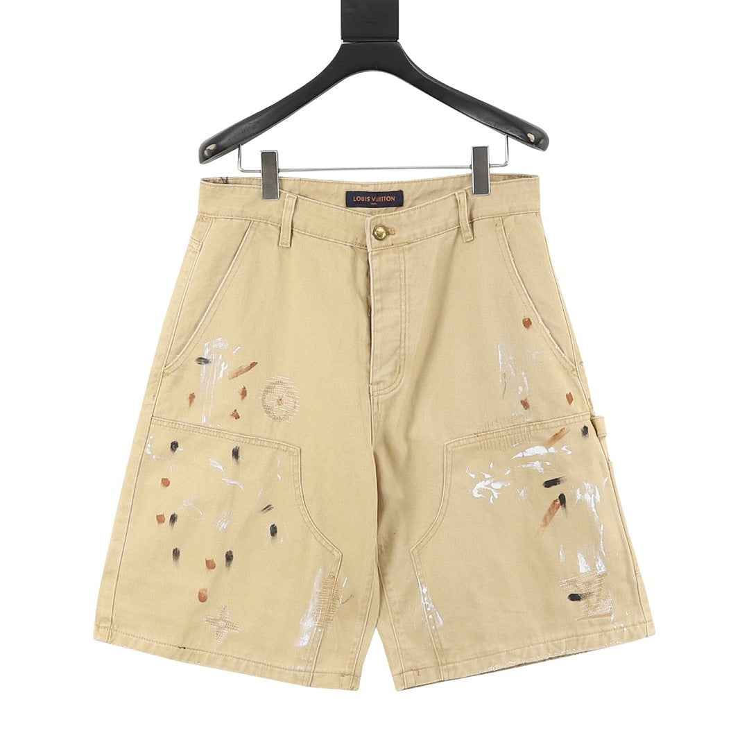 Louis Vuitton Graffiti-Embroidered Distressed Denim Shorts