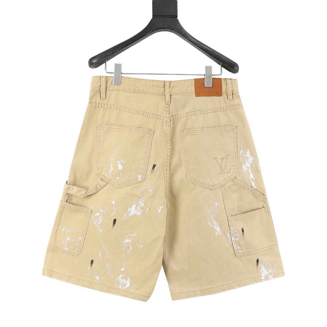 Louis Vuitton Graffiti-Embroidered Distressed Denim Shorts