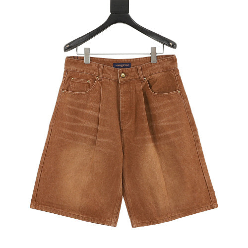 Louis Vuitton Washed Wide-Leg Denim Shorts with Rear Leather Patch