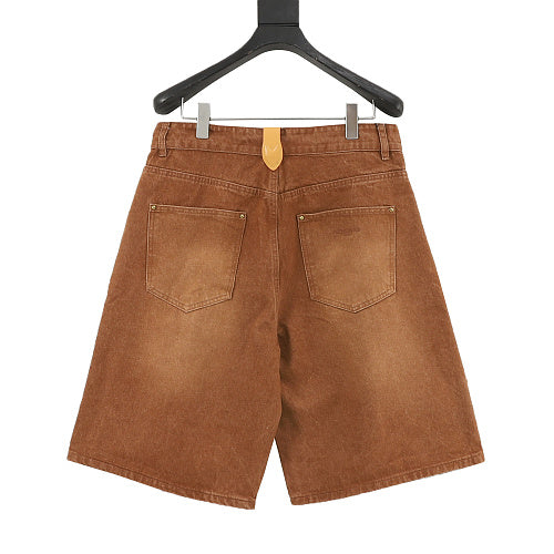 Louis Vuitton Washed Wide-Leg Denim Shorts with Rear Leather Patch