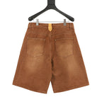 Louis Vuitton Washed Wide-Leg Denim Shorts with Rear Leather Patch