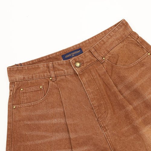 Louis Vuitton Washed Wide-Leg Denim Shorts with Rear Leather Patch