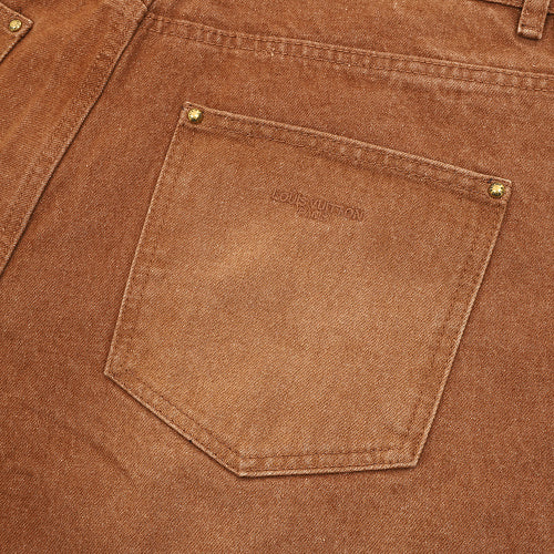 Louis Vuitton Washed Wide-Leg Denim Shorts with Rear Leather Patch